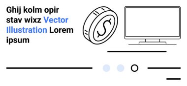 Çevrimiçi mali yönetimi temsil eden dolar işaretli bir madeni paranın yanında bilgisayar monitörü. Fintech, online bankacılık, yatırımlar, dijital para birimi, finans hizmetleri, ekonomi, e-ticaret için ideal