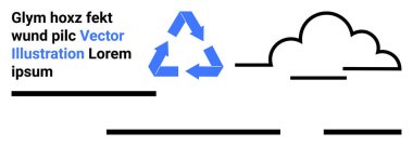 Siyah yatay çizgiler ve minimalist bulut hatlarıyla çevrili mavi geri dönüşümlü oklar. Sürdürülebilirlik, çevre, geri dönüşüm, minimalist tasarım, çevre dostu kampanyalar ve eğitim için ideal
