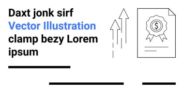 Dolar sembolü, yukarı bakan oklar ve sertifikalı mali rapor. İş sunumları, finans hizmetleri, ekonomi blogları, eğitim materyalleri, başlangıç kaynakları, yatırımcı için ideal
