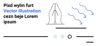 İki dua eden el, dalgalı mavi oklar ve rastgele sıralanmış siyah metin ve satırlar. Dini temalar için ideal, maneviyat, meditasyon, sakinlik, minimalizm, yapay zeka tasarımı, web tasarımı. İniş sayfası