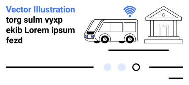 Kablosuz sembollü otobüs, modern bina. Akıllı şehir, ulaşım teknolojisi, IOT, kentsel gelişim, modern altyapı, toplu taşıma, bağlantı için ideal