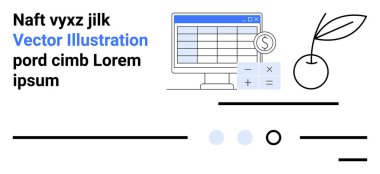 Hesap tablosu, hesap makinesi, para birimi sembolü ve bitki olan bilgisayar. Finansal yönetim, teknoloji, iş büyümesi, bütçe, yatırım, başlangıç, analiz için idealdir. İniş sayfası