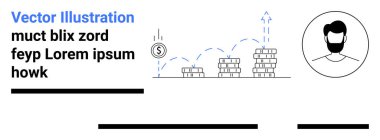 Madeni para yığınları finansal büyüme, zıplayan oklar, dolar işareti, insan profili gösteriyor. Finans, yatırım, iş stratejisi, ekonomik ilerleme, pazar analizi, kişisel markalaşma, web sitesi için ideal
