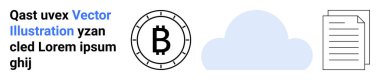 Dairesel kenarı olan Bitcoin sembolü, depolamayı temsil eden bulut, belge simgesi ve metin. Dijital para birimi, engelleme zinciri, bulut verisi, finans teknolojisi, veri depolama, çevrimiçi ekonomi için ideal