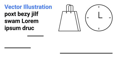 Alışveriş torbası ve saat simgeleri yer tutucu metin ve satırlarına göre aksanlı. Zaman yönetimi, e-ticaret, programlama, pazarlama, perakende satış, iş, minimalist tasarımlar için ideal. İniş sayfası