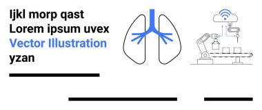 Otomatik üretim hattında insan ciğerleri ve endüstriyel robotik kol. Sağlık, tıbbi araştırma, endüstriyel otomasyon, yapay zeka teknolojisi, robotik, imalat ve yenilik temaları için ideal