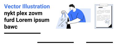 Mavi gömlekli bir adam alışveriş torbaları, dökümanlı bir pano ve el yazısıyla yazılmış notlar tutuyor. Perakende, alışveriş, e-ticaret, belgeler, organizasyon, iş iletişimi için ideal. İniş sayfası