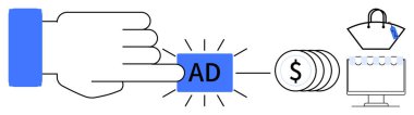Bir AD tuşuna basarak madeni paralara, bir alışveriş çantasına ve bir bilgisayar monitörüne ulaşıyorsun. Çevrimiçi reklamcılık, dijital pazarlama, e-ticaret, tüketici davranışı, gelir üretimi İnternet için ideal