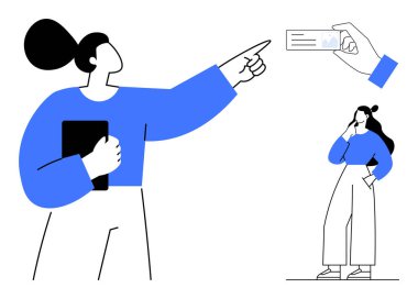 Tableti tutan ve sağ eliyle işaret eden, düşünen, kartvizitini gösteren başka biri. Takım çalışması, ağ oluşturma, iletişim, beyin fırtınası, teknoloji, iş dünyası için ideal