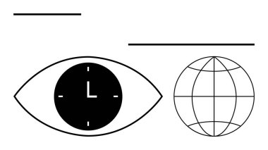 Göz şeklindeki saat, minimalist tasarımı ile bir dünya çizgisi eşleştirilmiş. Zaman, odaklanma, küresel ulaşım, vizyon, strateji, takım çalışması, planlama gibi konular için idealdir. Soyut çizgi düz metafor