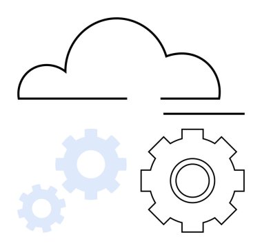 Bulut, veri senkronizasyonunu, yeniliği ve dijital işlemleri sembolize eden üç vitesle bağlandı. Teknoloji, otomasyon, bilgisayar, bulut hizmetleri, iş birliği sektörü 4.0 soyut için ideal