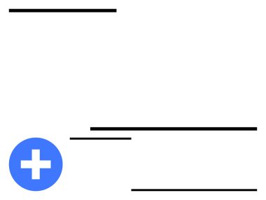 Minimalist tarzda yatay siyah çizgilere bitişik beyaz tıbbi işaretli mavi daire. Sağlık hizmetleri, tıbbi hizmetler, iletişim, organizasyon, basitlik, kullanıcı arayüzü için ideal