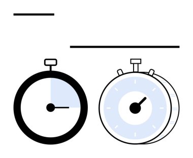 Two stopwatches, one with a half-filled dial, suggesting countdowns or elapsed time. Ideal for productivity, time tracking, sports, deadlines, efficiency, goal setting abstract line flat metaphor clipart