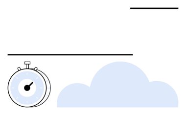 Üstünde ve altında soyut çizgiler olan mavi bir bulutun yanında dikiz gözlemi. Zaman izleme, bulut hesaplama, planlama, zaman çizelgesi, iş akışı ve soyut düz metafor için ideal