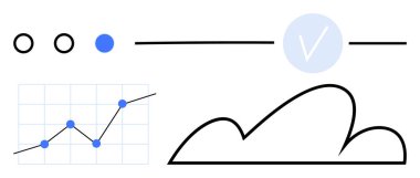 Mavi veri noktaları, daireler, çemberdeki işaretler ve eğri bir soyut bulut içeren bir grafik. Veri analizi, verimlilik, doğruluk, yaratıcılık, planlama sadeliği için ideal