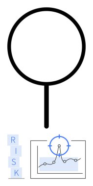 Büyüteç risk analizini, grafikteki hedef noktayı ve RISK yazımını engelliyor. İş stratejisi, veri analizi, risk yönetimi, karar verme, odaklanma ve finansman için ideal