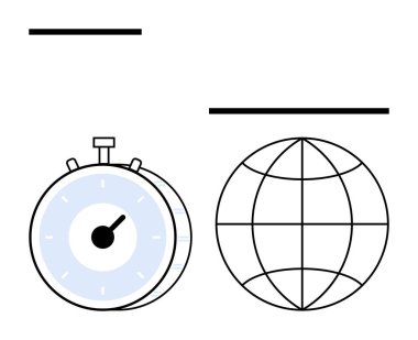 Şebeke küresinin yanındaki kronometre hız, zaman ve küresel erişimi gösteriyor. İş için ideal, verimlilik, zaman verimliliği, küreselleşme, dünya çapında etkileşim, son teslim tarihleri soyut çizgi