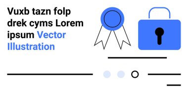 Kilit sembolü, mavi kurdele rozeti. Güvenlik, kimlik doğrulama, sertifika, başarı, mahremiyet, koruma, ödüller için ideal. Minimalist tarz, modern tasarım, güvenlikle ilgili kavramlar. İniş