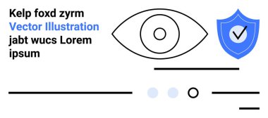 Göz sembolü, işaretli mavi kalkan ve satırlı metin elemanları. Siber güvenlik, veri koruması, çevrimiçi mahremiyet, izleme, kimlik doğrulama, yazılım güvenliği, İniş sayfası için ideal