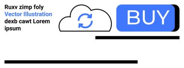 Tazeleme sembollü bulut, büyük mavi buton. E-ticaret, güncellemeler, bulut hizmetleri, tazeleme eylemleri, dijital alışverişler, SaaS platformları, iniş sayfası için ideal