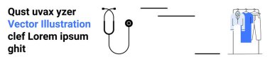 Stetoskop, dağınık metin ve askılı elbise askılığı. Sağlık hizmetleri, eğitim, moda, tipografi, işyeri çeşitliliği metinsel görseller için idealdir. İniş sayfası