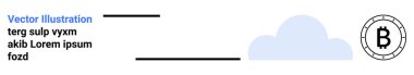 Bulut şekli, Bitcoin sembolü ve modern tasarım metinleri. Dijital teknoloji, kripto para birimi, finans, bulut hesaplama, engelleme zinciri, fintech ve veri güvenlik temaları için ideal. İniş sayfası