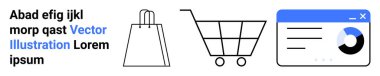 Metin kutusu, örnek metin, alışveriş çantası, el arabası ve analitik torpido gözü. E-ticaret, perakende satış, çevrimiçi alışveriş, veri analizi dijital pazarlama, tüketici davranışı iş büyümesi için idealdir. İniş