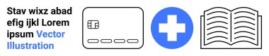 Credit card icon, blue medical cross, and open book icon. Ideal for healthcare, finance, education, online services, app design web solutions information portals. Landing page clipart