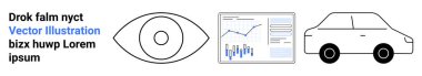 Göz simgesi, veri analizi raporu ve yer tutucu metni olan araba taslağı. Vizyon, veri analizi, ulaşım, teknoloji, iş sunumları, raporlar ve otomotiv endüstrisi için ideal. İniş