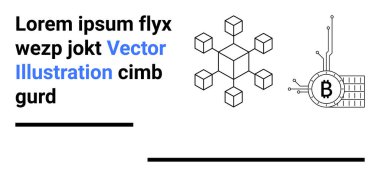 Devre hatlarına bağlı Geometrik altıgen düğümler, Bitcoin sembolü. Engelleme teknolojisi, kripto para birimi, dijital finans, fintech, veri görselleştirme, bilişim hizmetleri için ideal