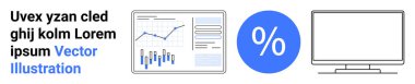 Finansal verileri, yüzde sembollerini ve bilgisayar ekranlarını gösteren grafikler. Finansal analiz, veri izleme, iş sunumları, teknoloji araçları, yatırım içgörüleri, dijital paneller için ideal