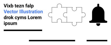 Bildirimler için bir çan simgesinin yanına birleştirilmiş yapboz parçaları. İş sunumları, pazarlama, eğitim, kullanıcı arayüzü, web sitesi tasarımı, uygulama geliştirme, tanıtım materyalleri için ideal