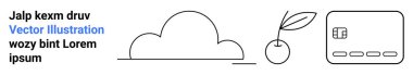 Bulut, yapraklı kiraz ve siyah çizgilerle çizilmiş basitleştirilmiş klavye tasarımı. Teknoloji, çevre temaları, minimalizm, tasarım unsurları, modern grafik materyal web simgeleri için idealdir. İniş