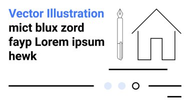 Kalem, ev, metinli satırlar. Minimalizm, tasarım, yaratıcılık, mimarlık, web siteleri, grafik sanatı, illüstrasyon için idealdir. İniş sayfası