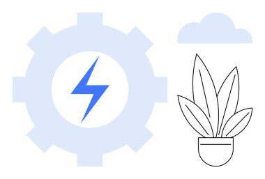 Yıldırımlı teçhizat, saksı bitkisi ve bulut. Sürdürülebilir enerji, yenilik, çevre dostu çözümler, teknoloji, yeşil uygulamalar, çevresel koruma ve yenilenebilir kaynaklar için ideal