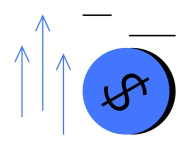 Dolar işaretli mavi daire, yukarı doğru üç ok, minimalist çizgiler. Finans, büyüme, başarı, ekonomi, yatırım refah iş stratejisi için idealdir. Modern soyut çizgi düz metafor