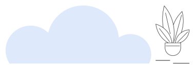 Saksı bitkisinin yanında açık mavi renkli bir bulut şekli, çevre dostu bir yaşam tarzını işaret ediyor. Doğa temaları, sürdürülebilirlik, iklim değişikliği, çevre bilinci, minimalizm, modern yaşam için ideal