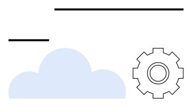 Teknolojiyi, otomasyonu ve iş akışını simgeleyen bir dişlinin yanında bulut simgesi. Temalar için ideal bulut depolama, yazılım geliştirme, süreç yönetimi, bilişim, ağ oluşturma, yenilik