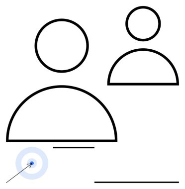 İki özet insan figürü, ok ve çizgilerle soyut hedef. Takım çalışması, liderlik, hedef belirleme, işbirliği, insan kaynakları, ağ minimalizmi soyut metaforu için ideal