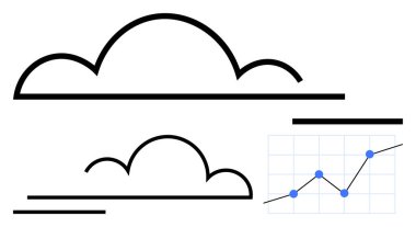 İlerlemeyi, teknolojiyi ve analitiği gösteren veri büyüme grafiği olan minimalist çizgi bulutları. Teknoloji, veri, analiz, bulut hesaplama, büyüme görselleştirme, yenilik soyut çizgisi için ideal
