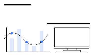 Bilgisayar monitörünün yanında trend çizgisi olan bar tablosu. İş analizleri, performans takibi, veri sunumu, ekonomik büyüme, pazar analizi, dijital paneller, ilerleme değerlendirmesi için ideal