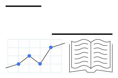 Line graph with data points and open book illustrating growth, analytics, and study. Ideal for education, statistics, research, learning, progress tracking, business development abstract line flat clipart