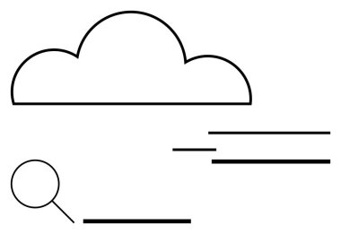 Büyüteci olan bulut veri hatlarını analiz ediyor. Bulut hesaplama, veri arama, teknoloji kavramları, çevrimiçi depolama, veri akışı, dijital analiz, soyut çizgi düz metaforu için ideal