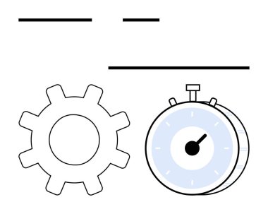 İşlemleri ve kronometreyi sembolize eden vites tam zamanlamayı temsil ediyor. Üretkenlik, otomasyon, takım çalışması, iş akışı, optimizasyon, planlama, soyut çizgi düz metaforu için ideal