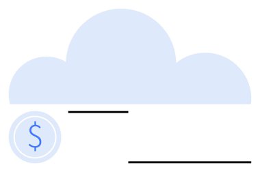 Dolar işareti ve yatay çizgileri olan bulut grafiği çevrimiçi finans ve veri depolamayı sembolize ediyor. Bulut hesaplama, fintech, e-ticaret, bankacılık, ödemeler, inovasyon soyut hat için ideal