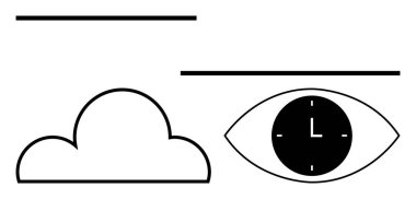 Saati, bulutu ve yatay çizgileri kaplayan stilize göz, zaman, hafıza, görme, yaratıcılık ve hayal gücü kavramlarını ortaya koyuyor. Zaman yönetimi ve farkındalık için ideal rüya üretkenlik