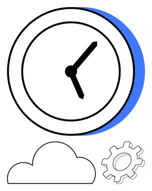 Siyah elli saat, bulut ve teçhizat. Zaman yönetimi, verimlilik, iş akışı optimizasyonu, proje planlaması, bulut hesaplama dijital verimliliği için idealdir. Satır metaforu