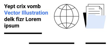 Küre sembolü, mavi klasördeki belgeler ve yer tutucu metin. İş, iletişim, veri yönetimi, eğitim, teknoloji, dokümantasyon ve web tasarım temaları için idealdir. İniş sayfası