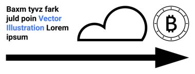 Bulut, ok ve Bitcoin ikonu. Dijital depolama, engelleme zinciri, kripto para birimi, veri güvenliği, büyüme, teknoloji trendleri ve fintech için ideal. İniş sayfası