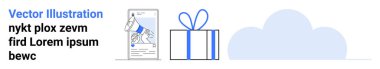 Uygulama arayüzlü akıllı telefon, kurdeleli hediye kutusu ve mavi bulut simgesi, hepsi minimalist tarzda. Uygulama geliştirme, dijital pazarlama, kullanıcı deneyimi, hediyelik eşya mağazaları, bulut hesaplama için ideal